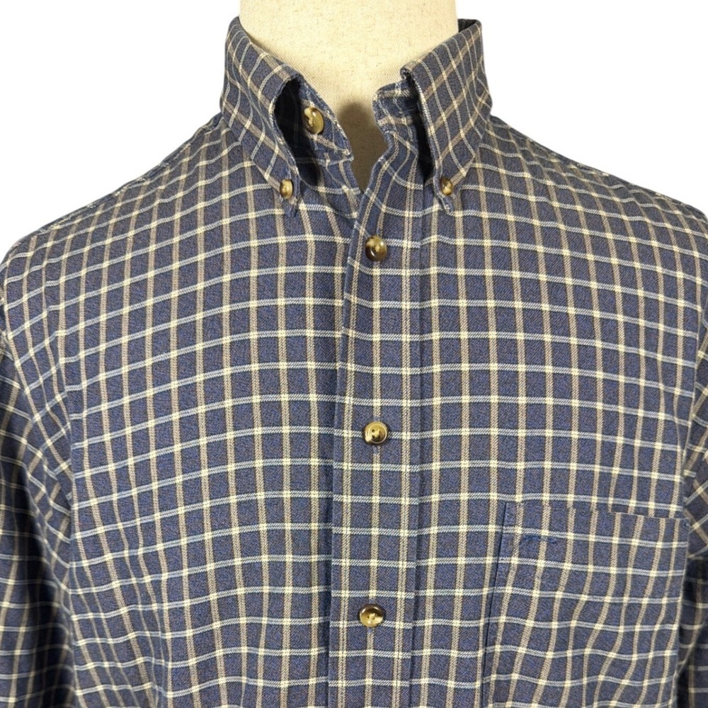 Roundtree & Yorke Collection‎ Navy Blue Plaid Button Down Shirt Mens Large L